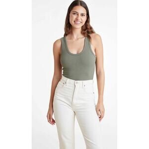 Nuuds Ribbed Scoop Tank Bodysuit Green‎ Extra Large